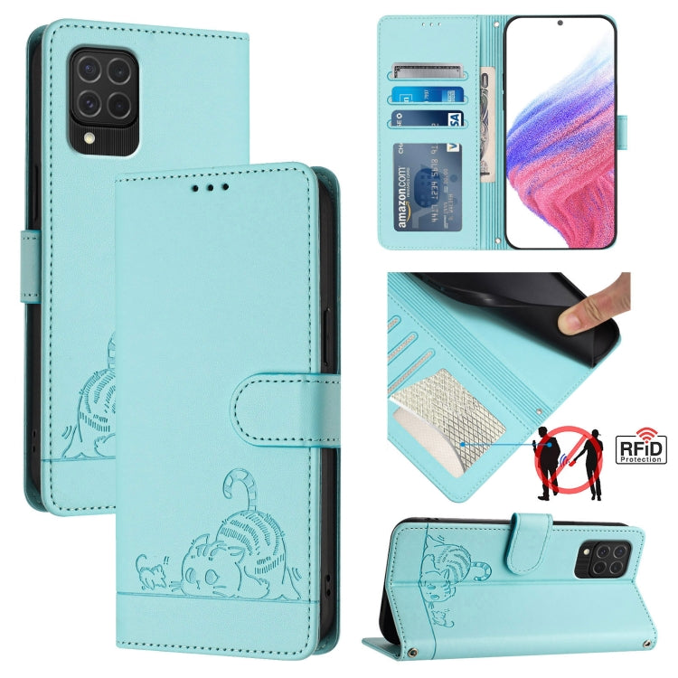 Cat Rat Embossed Pattern RFID Leather Phone Case with Lanyard, For Samsung Galaxy M62, For Samsung Galaxy A32 4G, For Samsung Galaxy A02/M02, For Samsung Galaxy A72 4G, For Samsung Galaxy A12/M12, For Samsung Galaxy A02s 164mm                          ...