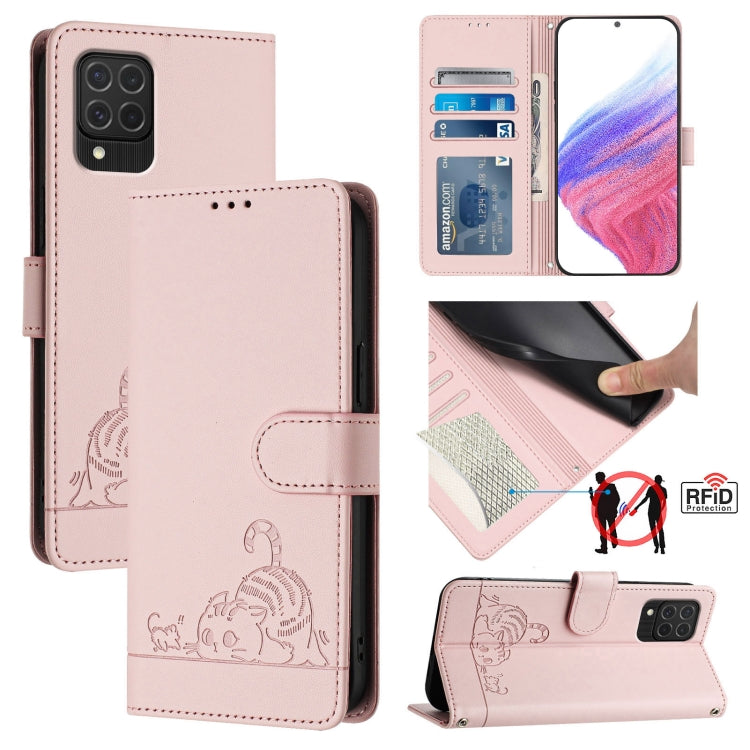 Cat Rat Embossed Pattern RFID Leather Phone Case with Lanyard, For Samsung Galaxy M62, For Samsung Galaxy A32 4G, For Samsung Galaxy A02/M02, For Samsung Galaxy A72 4G, For Samsung Galaxy A12/M12, For Samsung Galaxy A02s 164mm                          ...