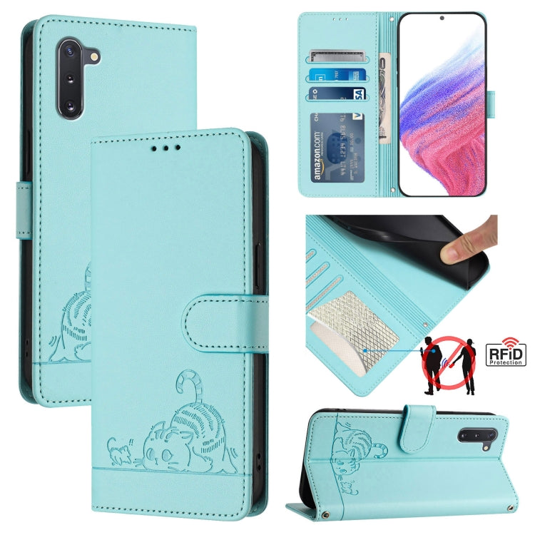 Cat Rat Embossed Pattern RFID Leather Phone Case with Lanyard, For Samsung Galaxy Note10, For Samsung Galaxy Note10+, For Samsung Galaxy Xcover 4/Xcover 4s, For Samsung Galaxy S10e, For Samsung Galaxy S10+, For Samsung Galaxy S10