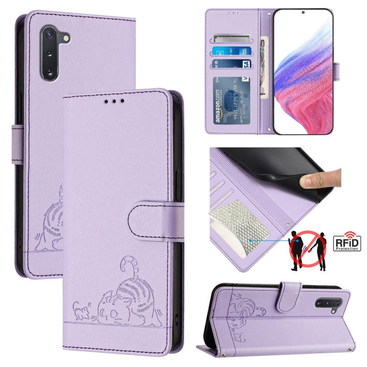 Cat Rat Embossed Pattern RFID Leather Phone Case with Lanyard, For Samsung Galaxy Note10, For Samsung Galaxy Note10+, For Samsung Galaxy Xcover 4/Xcover 4s, For Samsung Galaxy S10e, For Samsung Galaxy S10+, For Samsung Galaxy S10