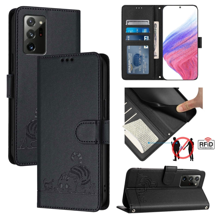 Cat Rat Embossed Pattern RFID Leather Phone Case with Lanyard, For Samsung Galaxy S21 5G, For Samsung Galaxy S21+ 5G, For Samsung Galaxy S21 Ultra 5G, For Samsung Galaxy Note20 Ultra, For Samsung Galaxy Note20, For Samsung Galaxy S20 Ultra             ...