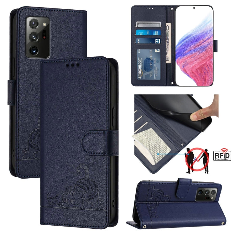 Cat Rat Embossed Pattern RFID Leather Phone Case with Lanyard, For Samsung Galaxy S21 5G, For Samsung Galaxy S21+ 5G, For Samsung Galaxy S21 Ultra 5G, For Samsung Galaxy Note20 Ultra, For Samsung Galaxy Note20, For Samsung Galaxy S20 Ultra             ...