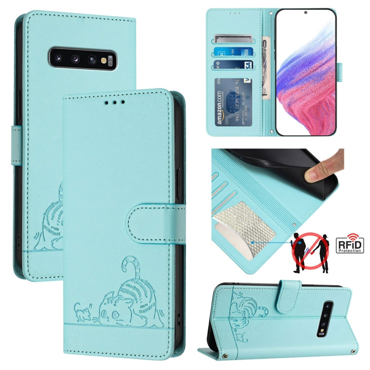Cat Rat Embossed Pattern RFID Leather Phone Case with Lanyard, For Samsung Galaxy Note10, For Samsung Galaxy Note10+, For Samsung Galaxy Xcover 4/Xcover 4s, For Samsung Galaxy S10e, For Samsung Galaxy S10+, For Samsung Galaxy S10