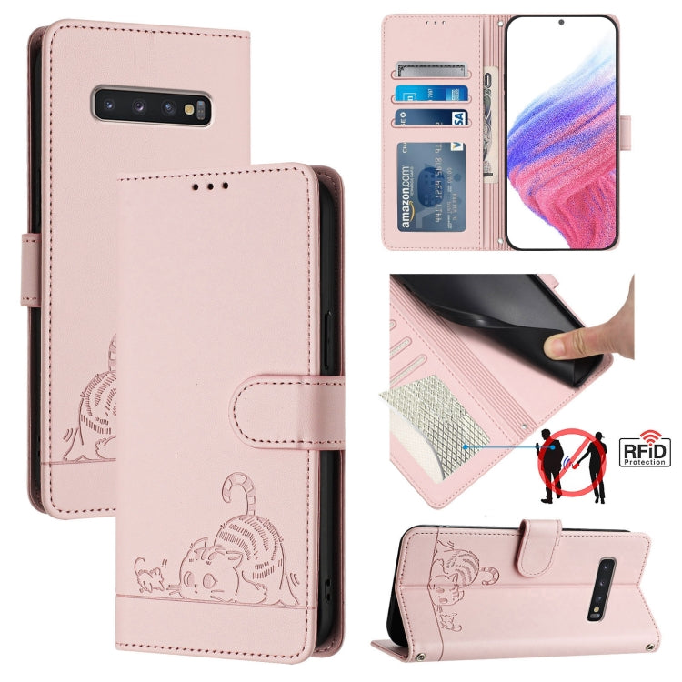 Cat Rat Embossed Pattern RFID Leather Phone Case with Lanyard, For Samsung Galaxy Note10, For Samsung Galaxy Note10+, For Samsung Galaxy Xcover 4/Xcover 4s, For Samsung Galaxy S10e, For Samsung Galaxy S10+, For Samsung Galaxy S10