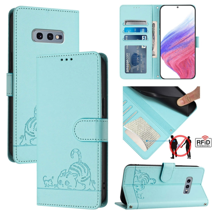 Cat Rat Embossed Pattern RFID Leather Phone Case with Lanyard, For Samsung Galaxy Note10, For Samsung Galaxy Note10+, For Samsung Galaxy Xcover 4/Xcover 4s, For Samsung Galaxy S10e, For Samsung Galaxy S10+, For Samsung Galaxy S10