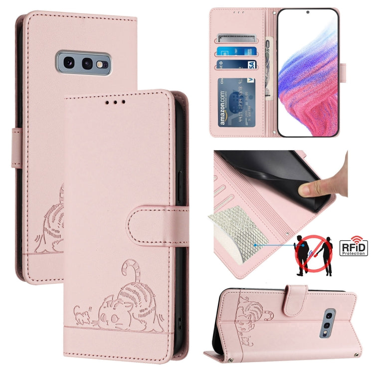 Cat Rat Embossed Pattern RFID Leather Phone Case with Lanyard, For Samsung Galaxy Note10, For Samsung Galaxy Note10+, For Samsung Galaxy Xcover 4/Xcover 4s, For Samsung Galaxy S10e, For Samsung Galaxy S10+, For Samsung Galaxy S10