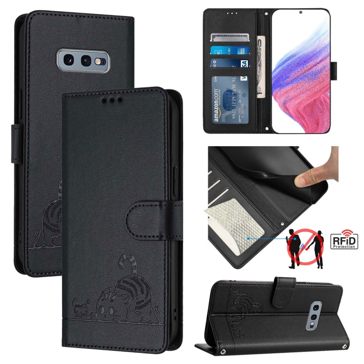 Cat Rat Embossed Pattern RFID Leather Phone Case with Lanyard, For Samsung Galaxy Note10, For Samsung Galaxy Note10+, For Samsung Galaxy Xcover 4/Xcover 4s, For Samsung Galaxy S10e, For Samsung Galaxy S10+, For Samsung Galaxy S10