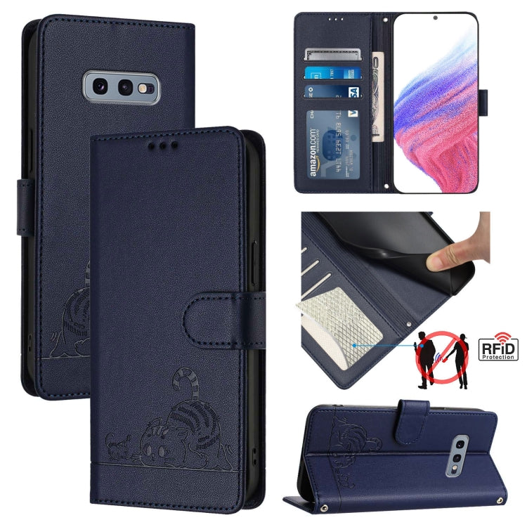 Cat Rat Embossed Pattern RFID Leather Phone Case with Lanyard, For Samsung Galaxy Note10, For Samsung Galaxy Note10+, For Samsung Galaxy Xcover 4/Xcover 4s, For Samsung Galaxy S10e, For Samsung Galaxy S10+, For Samsung Galaxy S10