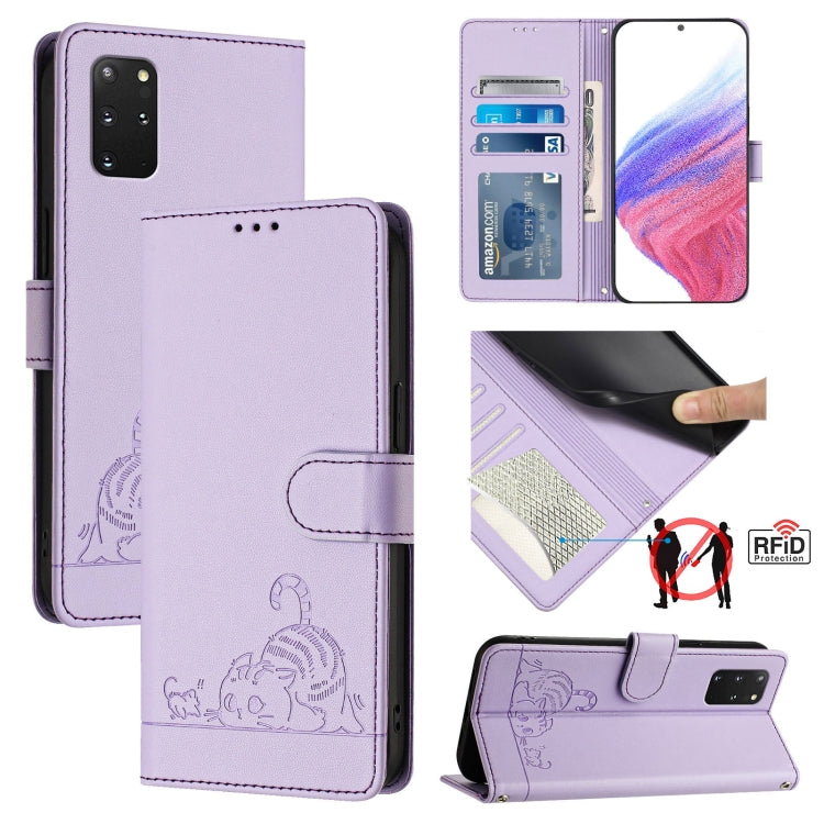 Cat Rat Embossed Pattern RFID Leather Phone Case with Lanyard, For Samsung Galaxy S21 5G, For Samsung Galaxy S21+ 5G, For Samsung Galaxy S21 Ultra 5G, For Samsung Galaxy Note20 Ultra, For Samsung Galaxy Note20, For Samsung Galaxy S20 Ultra             ...