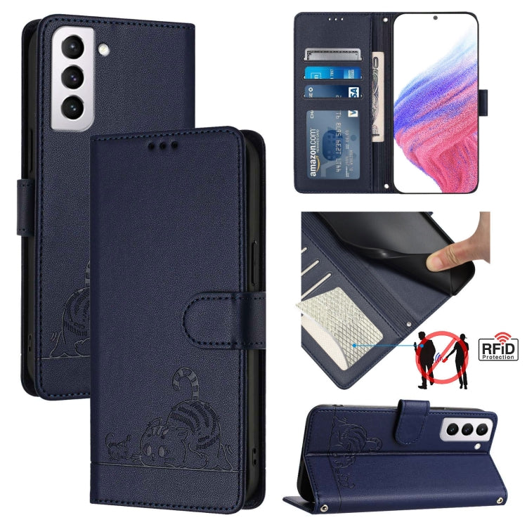 Cat Rat Embossed Pattern RFID Leather Phone Case with Lanyard, For Samsung Galaxy S21 5G, For Samsung Galaxy S21+ 5G, For Samsung Galaxy S21 Ultra 5G, For Samsung Galaxy Note20 Ultra, For Samsung Galaxy Note20, For Samsung Galaxy S20 Ultra             ...