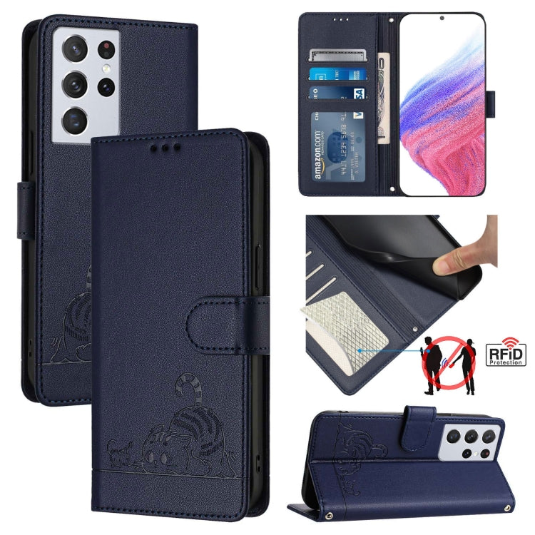 Cat Rat Embossed Pattern RFID Leather Phone Case with Lanyard, For Samsung Galaxy S21 5G, For Samsung Galaxy S21+ 5G, For Samsung Galaxy S21 Ultra 5G, For Samsung Galaxy Note20 Ultra, For Samsung Galaxy Note20, For Samsung Galaxy S20 Ultra             ...