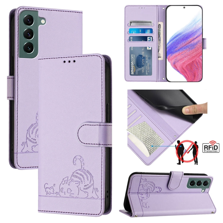 Cat Rat Embossed Pattern RFID Leather Phone Case with Lanyard, For Samsung Galaxy S20 FE 2022, For Samsung Galaxy S20 FE 4G/5G, For Samsung Galaxy Xcover6 Pro, For Samsung Galaxy S22 Ultra 5G, For Samsung Galaxy S22+ 5G, For Samsung Galaxy S22 5G      ...