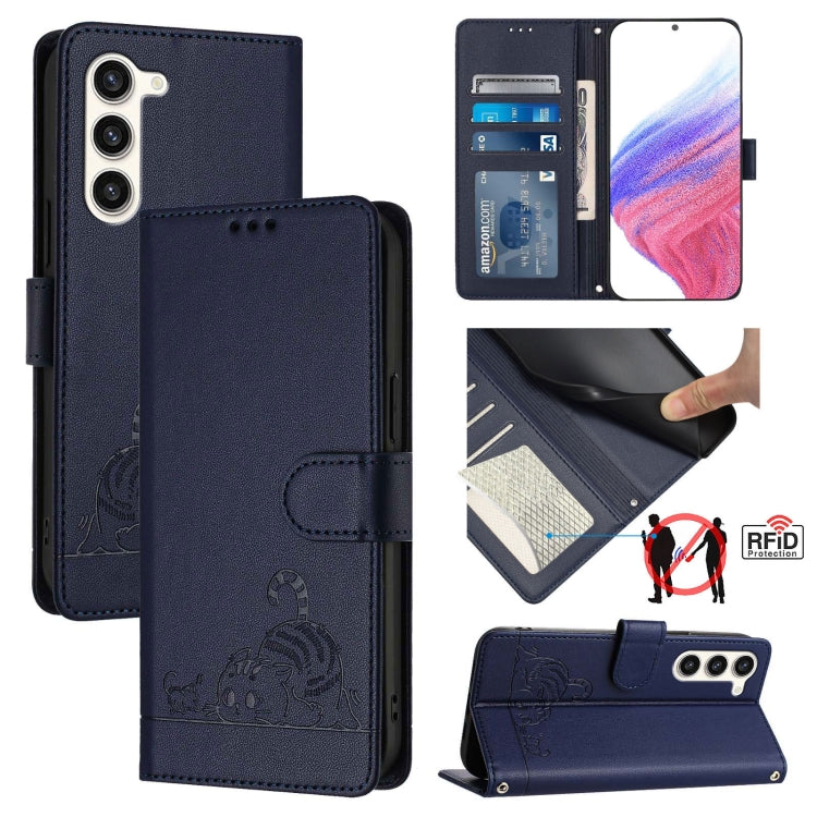 Cat Rat Embossed Pattern RFID Leather Phone Case with Lanyard, For Samsung Galaxy Xcover7, For Samsung Galaxy S24 Ultra 5G, For Samsung Galaxy S24+ 5G, For Samsung Galaxy S24 5G, For Samsung Galaxy S23 FE 5G, For Samsung Galaxy S23 Ultra 5G            ...