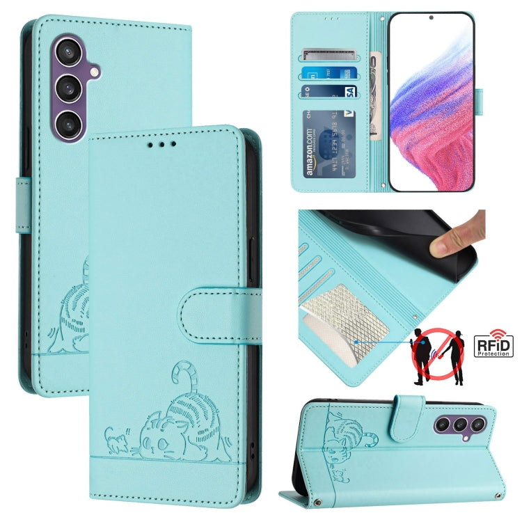 Cat Rat Embossed Pattern RFID Leather Phone Case with Lanyard, For Samsung Galaxy Xcover7, For Samsung Galaxy S24 Ultra 5G, For Samsung Galaxy S24+ 5G, For Samsung Galaxy S24 5G, For Samsung Galaxy S23 FE 5G, For Samsung Galaxy S23 Ultra 5G            ...