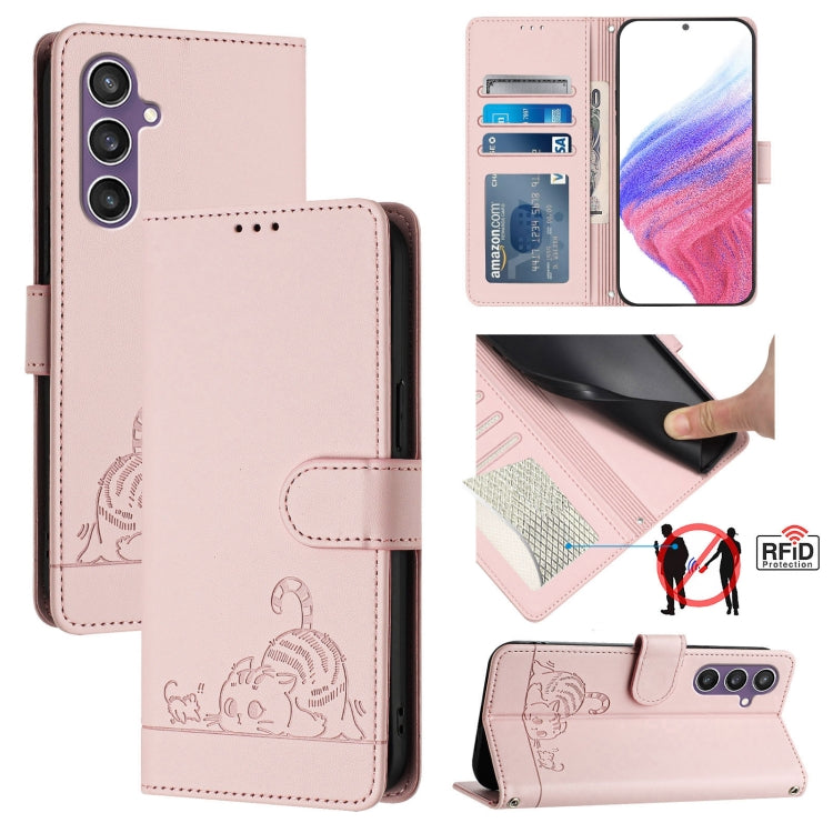 Cat Rat Embossed Pattern RFID Leather Phone Case with Lanyard, For Samsung Galaxy Xcover7, For Samsung Galaxy S24 Ultra 5G, For Samsung Galaxy S24+ 5G, For Samsung Galaxy S24 5G, For Samsung Galaxy S23 FE 5G, For Samsung Galaxy S23 Ultra 5G            ...