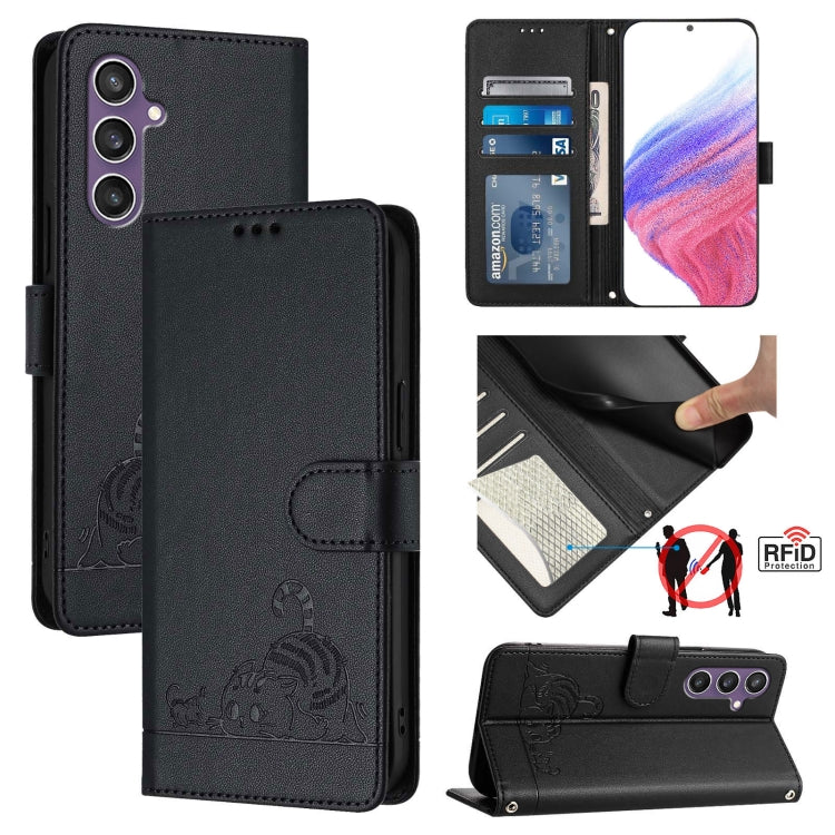 Cat Rat Embossed Pattern RFID Leather Phone Case with Lanyard, For Samsung Galaxy Xcover7, For Samsung Galaxy S24 Ultra 5G, For Samsung Galaxy S24+ 5G, For Samsung Galaxy S24 5G, For Samsung Galaxy S23 FE 5G, For Samsung Galaxy S23 Ultra 5G            ...