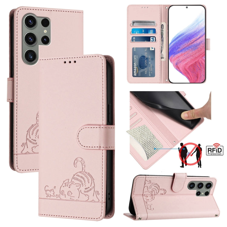 Cat Rat Embossed Pattern RFID Leather Phone Case with Lanyard, For Samsung Galaxy Xcover7, For Samsung Galaxy S24 Ultra 5G, For Samsung Galaxy S24+ 5G, For Samsung Galaxy S24 5G, For Samsung Galaxy S23 FE 5G, For Samsung Galaxy S23 Ultra 5G            ...