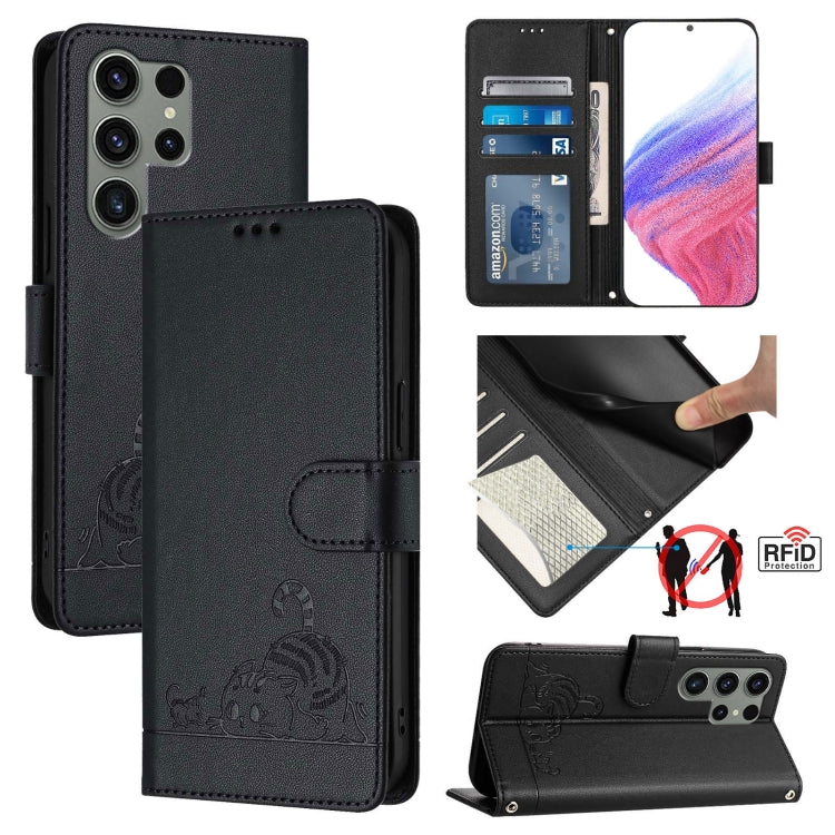 Cat Rat Embossed Pattern RFID Leather Phone Case with Lanyard, For Samsung Galaxy Xcover7, For Samsung Galaxy S24 Ultra 5G, For Samsung Galaxy S24+ 5G, For Samsung Galaxy S24 5G, For Samsung Galaxy S23 FE 5G, For Samsung Galaxy S23 Ultra 5G            ...