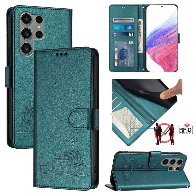 Cat Rat Embossed Pattern RFID Leather Phone Case with Lanyard, For Samsung Galaxy Xcover7, For Samsung Galaxy S24 Ultra 5G, For Samsung Galaxy S24+ 5G, For Samsung Galaxy S24 5G, For Samsung Galaxy S23 FE 5G, For Samsung Galaxy S23 Ultra 5G            ...