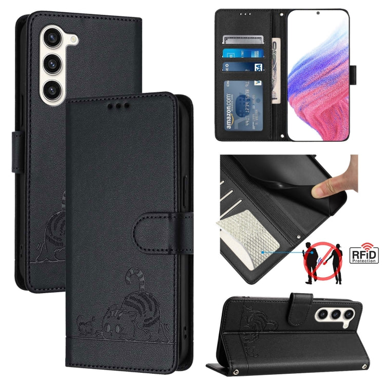 Cat Rat Embossed Pattern RFID Leather Phone Case with Lanyard, For Samsung Galaxy Xcover7, For Samsung Galaxy S24 Ultra 5G, For Samsung Galaxy S24+ 5G, For Samsung Galaxy S24 5G, For Samsung Galaxy S23 FE 5G, For Samsung Galaxy S23 Ultra 5G            ...
