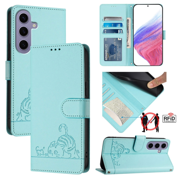 Cat Rat Embossed Pattern RFID Leather Phone Case with Lanyard, For Samsung Galaxy Xcover7, For Samsung Galaxy S24 Ultra 5G, For Samsung Galaxy S24+ 5G, For Samsung Galaxy S24 5G, For Samsung Galaxy S23 FE 5G, For Samsung Galaxy S23 Ultra 5G            ...