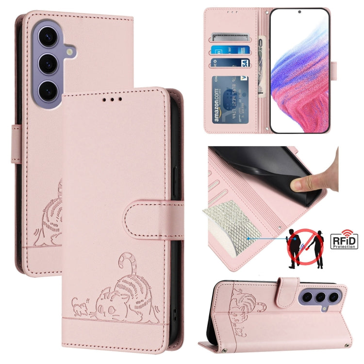 Cat Rat Embossed Pattern RFID Leather Phone Case with Lanyard, For Samsung Galaxy Xcover7, For Samsung Galaxy S24 Ultra 5G, For Samsung Galaxy S24+ 5G, For Samsung Galaxy S24 5G, For Samsung Galaxy S23 FE 5G, For Samsung Galaxy S23 Ultra 5G            ...