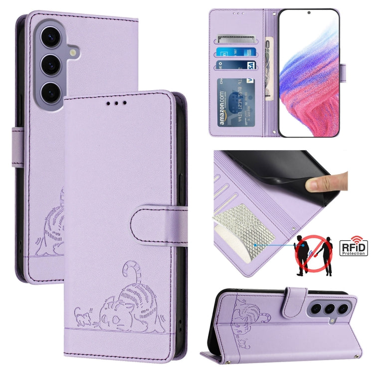 Cat Rat Embossed Pattern RFID Leather Phone Case with Lanyard, For Samsung Galaxy Xcover7, For Samsung Galaxy S24 Ultra 5G, For Samsung Galaxy S24+ 5G, For Samsung Galaxy S24 5G, For Samsung Galaxy S23 FE 5G, For Samsung Galaxy S23 Ultra 5G            ...