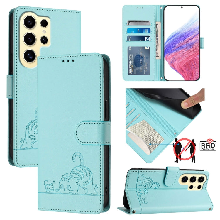 Cat Rat Embossed Pattern RFID Leather Phone Case with Lanyard, For Samsung Galaxy Xcover7, For Samsung Galaxy S24 Ultra 5G, For Samsung Galaxy S24+ 5G, For Samsung Galaxy S24 5G, For Samsung Galaxy S23 FE 5G, For Samsung Galaxy S23 Ultra 5G            ...