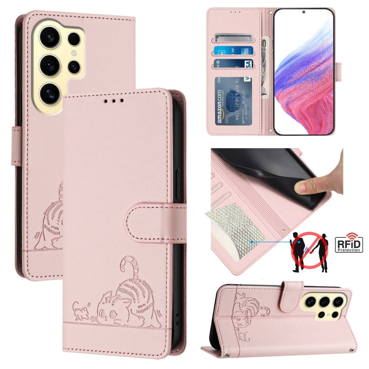 Cat Rat Embossed Pattern RFID Leather Phone Case with Lanyard, For Samsung Galaxy Xcover7, For Samsung Galaxy S24 Ultra 5G, For Samsung Galaxy S24+ 5G, For Samsung Galaxy S24 5G, For Samsung Galaxy S23 FE 5G, For Samsung Galaxy S23 Ultra 5G            ...