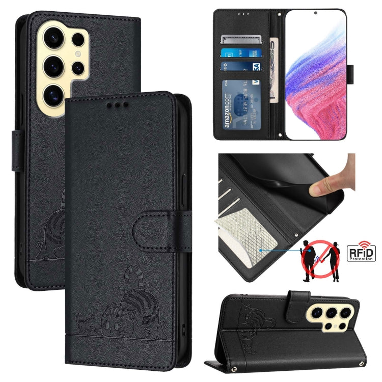 Cat Rat Embossed Pattern RFID Leather Phone Case with Lanyard, For Samsung Galaxy Xcover7, For Samsung Galaxy S24 Ultra 5G, For Samsung Galaxy S24+ 5G, For Samsung Galaxy S24 5G, For Samsung Galaxy S23 FE 5G, For Samsung Galaxy S23 Ultra 5G            ...