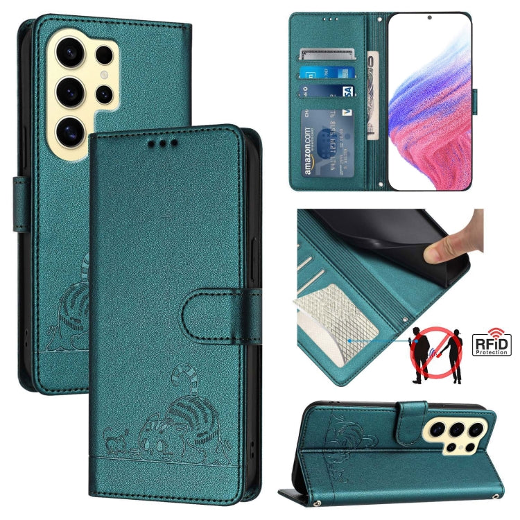 Cat Rat Embossed Pattern RFID Leather Phone Case with Lanyard, For Samsung Galaxy Xcover7, For Samsung Galaxy S24 Ultra 5G, For Samsung Galaxy S24+ 5G, For Samsung Galaxy S24 5G, For Samsung Galaxy S23 FE 5G, For Samsung Galaxy S23 Ultra 5G            ...