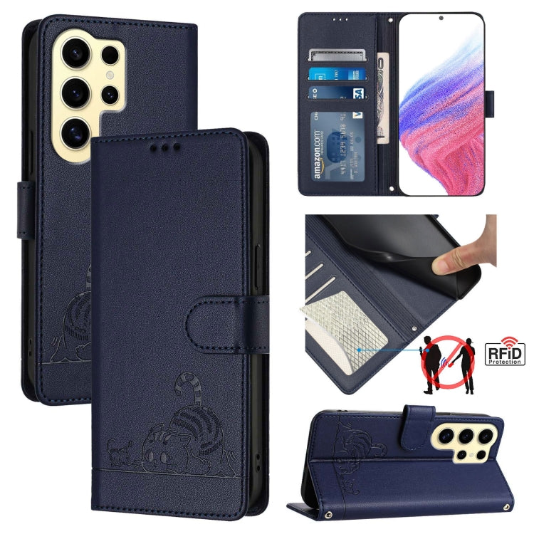 Cat Rat Embossed Pattern RFID Leather Phone Case with Lanyard, For Samsung Galaxy Xcover7, For Samsung Galaxy S24 Ultra 5G, For Samsung Galaxy S24+ 5G, For Samsung Galaxy S24 5G, For Samsung Galaxy S23 FE 5G, For Samsung Galaxy S23 Ultra 5G            ...