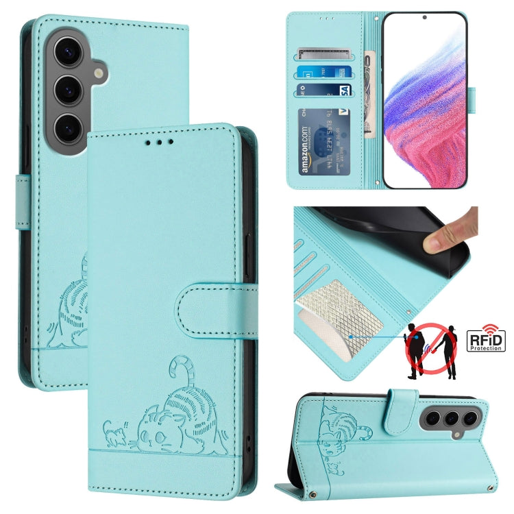 Cat Rat Embossed Pattern RFID Leather Phone Case with Lanyard, For Samsung Galaxy Xcover7, For Samsung Galaxy S24 Ultra 5G, For Samsung Galaxy S24+ 5G, For Samsung Galaxy S24 5G, For Samsung Galaxy S23 FE 5G, For Samsung Galaxy S23 Ultra 5G            ...