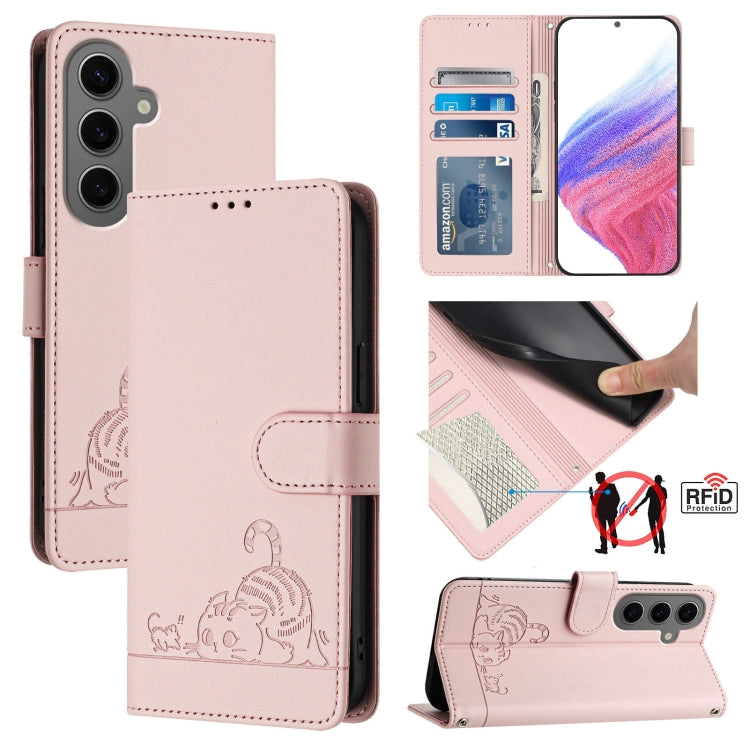 Cat Rat Embossed Pattern RFID Leather Phone Case with Lanyard, For Samsung Galaxy Xcover7, For Samsung Galaxy S24 Ultra 5G, For Samsung Galaxy S24+ 5G, For Samsung Galaxy S24 5G, For Samsung Galaxy S23 FE 5G, For Samsung Galaxy S23 Ultra 5G            ...