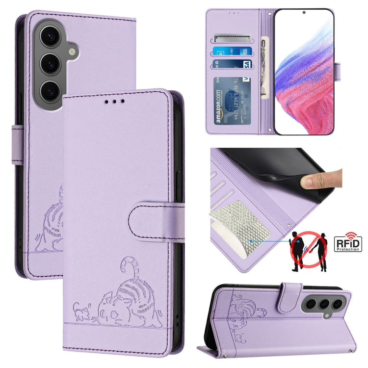 Cat Rat Embossed Pattern RFID Leather Phone Case with Lanyard, For Samsung Galaxy Xcover7, For Samsung Galaxy S24 Ultra 5G, For Samsung Galaxy S24+ 5G, For Samsung Galaxy S24 5G, For Samsung Galaxy S23 FE 5G, For Samsung Galaxy S23 Ultra 5G            ...