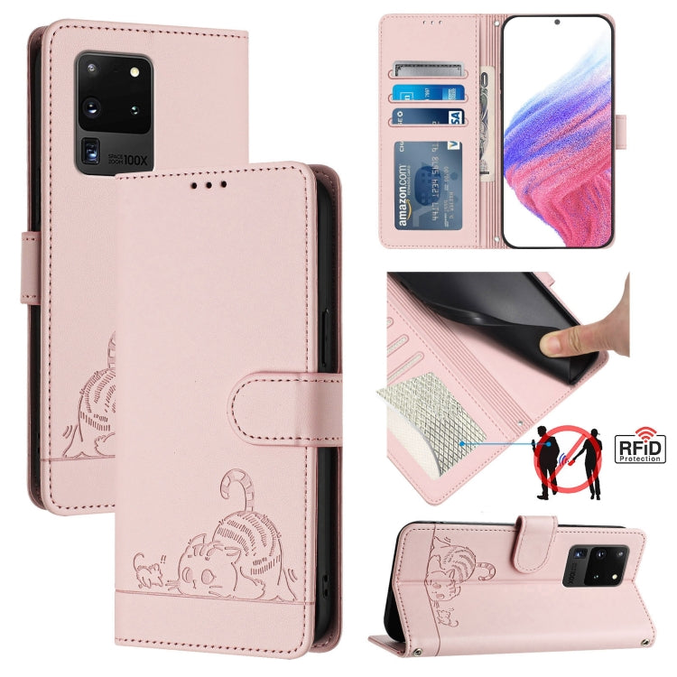 Cat Rat Embossed Pattern RFID Leather Phone Case with Lanyard, For Samsung Galaxy S21 5G, For Samsung Galaxy S21+ 5G, For Samsung Galaxy S21 Ultra 5G, For Samsung Galaxy Note20 Ultra, For Samsung Galaxy Note20, For Samsung Galaxy S20 Ultra             ...