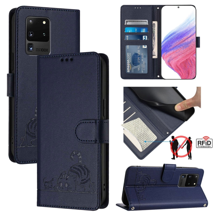 Cat Rat Embossed Pattern RFID Leather Phone Case with Lanyard, For Samsung Galaxy S21 5G, For Samsung Galaxy S21+ 5G, For Samsung Galaxy S21 Ultra 5G, For Samsung Galaxy Note20 Ultra, For Samsung Galaxy Note20, For Samsung Galaxy S20 Ultra             ...