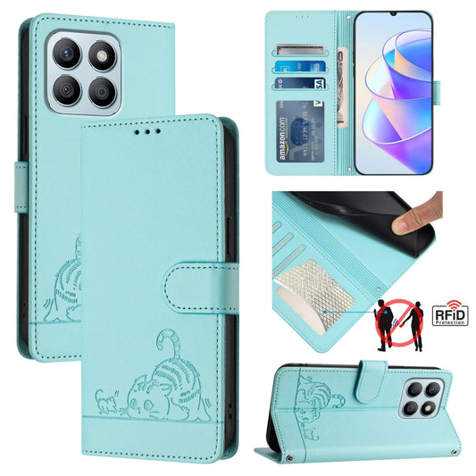 Cat Rat Embossed Pattern RFID Leather Phone Case with Lanyard, For Honor X6a 4G, For Honor 70 Lite 5G Global/X6s 4G Global, For Honor 90 Lite 5G/X50i 5G, For Honor 90 Pro 5G, For Honor 90 5G, For Honor X7a 4G/Play7T 5G, For Honor Magic5 Pro            ...