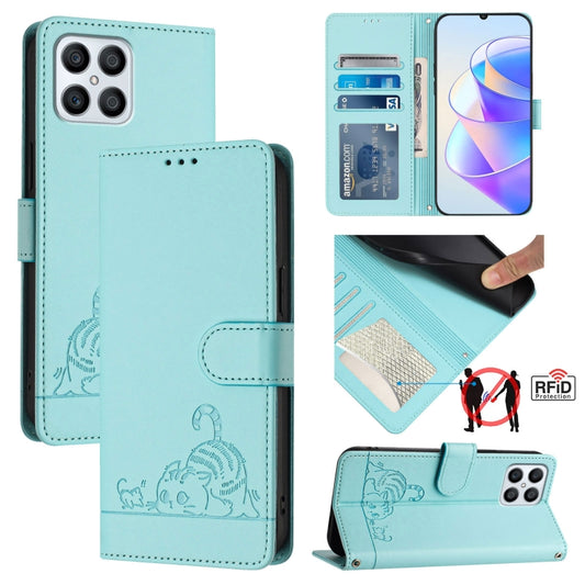 Cat Rat Embossed Pattern RFID Leather Phone Case with Lanyard, For Honor Play6T Pro 5G, For Honor X8 4G/X30i 5G, For Honor 60 SE 5G, For Honor 60 Pro 5G, For Honor 60 5G, For Honor 50 Lite, For Honor 50 Pro, For Honor 50 SE