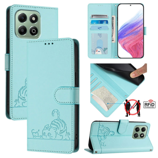 Cat Rat Embossed Pattern RFID Leather Phone Case with Lanyard, For Honor X6b, For Honor 200, For Honor 200 Pro, For Honor Magic6 Pro 5G Global, For Honor Magic6 5G Global, For Honor X8b 4G Global, For Honor Magic6 Lite 5G Global, For Honor X9b 5G Global