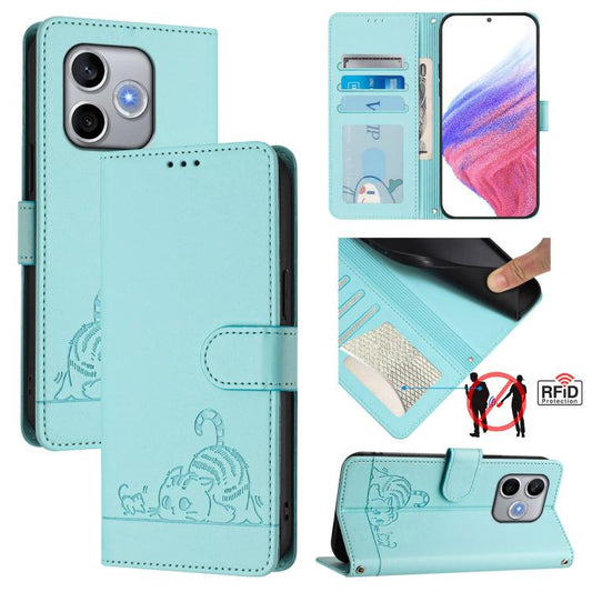 Cat Rat Embossed Pattern RFID Leather Phone Case with Lanyard, For Honor 600 Lite Global, For Honor Magic8 Pro Air 5G, For Honor X8d 4G, For Honor Magic8 Pro, For Honor Magic8, For Honor Play 70 Plus, For Honor X5c Plus, For Honor X6c 4G