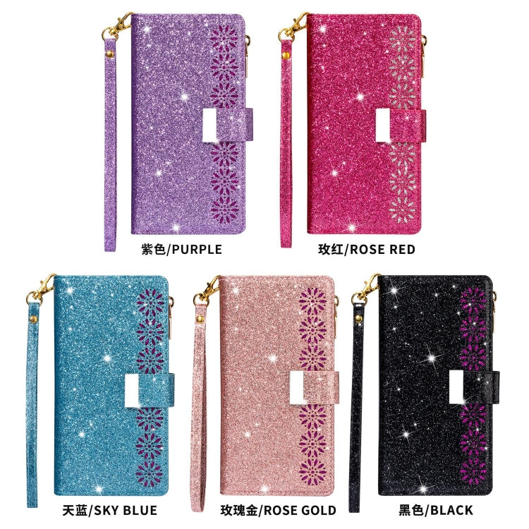 Multi-card Slots Starry Sky Laser Carving Glitter Zipper Horizontal Flip Leather Case with Holder & Wallet & Lanyard, For Huawei P30 Pro, For Huawei P40 lite, For Huawei P40, For Huawei P smart 2019, For Huawei Y7 (2019)