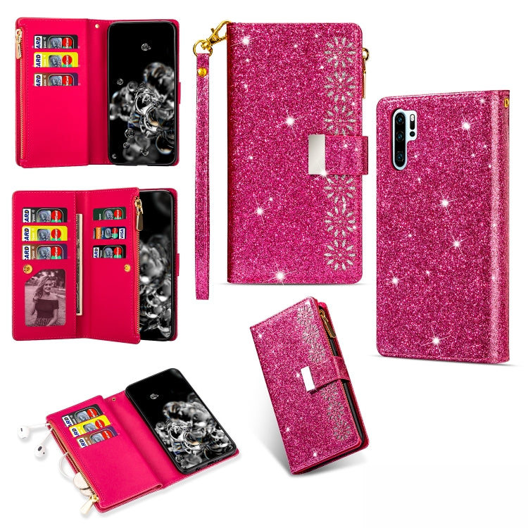 Multi-card Slots Starry Sky Laser Carving Glitter Zipper Horizontal Flip Leather Case with Holder & Wallet & Lanyard, For Huawei P30 Pro, For Huawei P40 lite, For Huawei P40, For Huawei P smart 2019, For Huawei Y7 (2019)