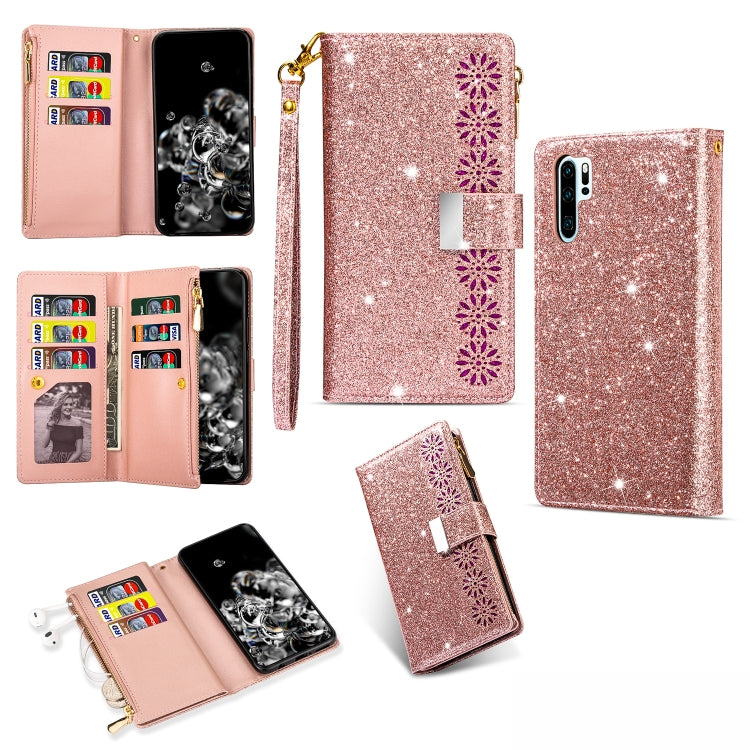 Multi-card Slots Starry Sky Laser Carving Glitter Zipper Horizontal Flip Leather Case with Holder & Wallet & Lanyard, For Huawei P30 Pro, For Huawei P40 lite, For Huawei P40, For Huawei P smart 2019, For Huawei Y7 (2019)
