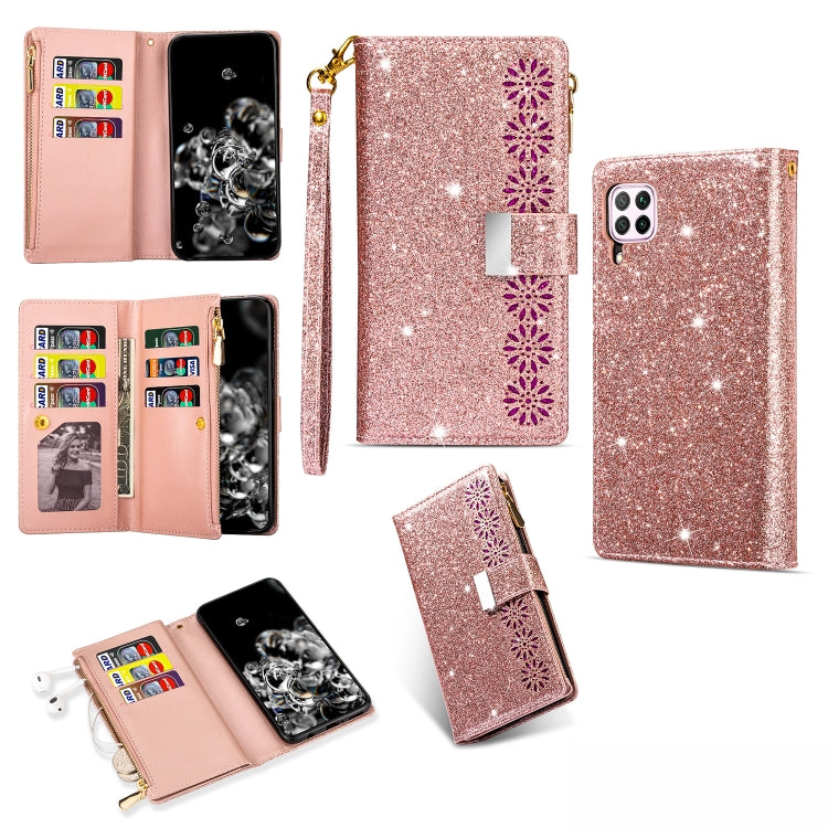 Multi-card Slots Starry Sky Laser Carving Glitter Zipper Horizontal Flip Leather Case with Holder & Wallet & Lanyard, For Huawei P30 Pro, For Huawei P40 lite, For Huawei P40, For Huawei P smart 2019, For Huawei Y7 (2019)