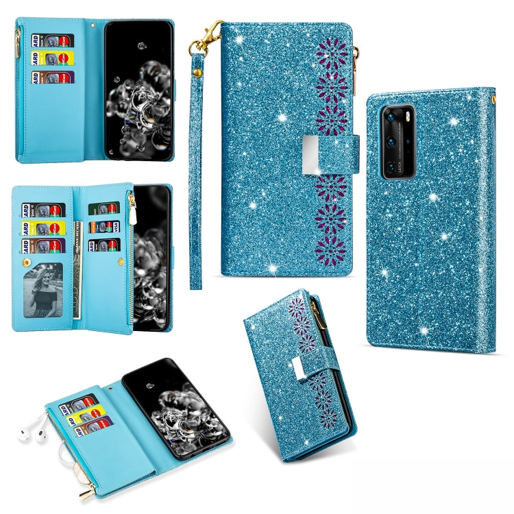 Multi-card Slots Starry Sky Laser Carving Glitter Zipper Horizontal Flip Leather Case with Holder & Wallet & Lanyard, For Huawei P30 Pro, For Huawei P40 lite, For Huawei P40, For Huawei P smart 2019, For Huawei Y7 (2019)