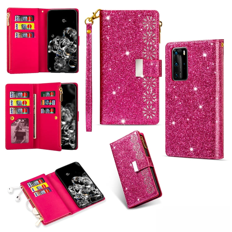 Multi-card Slots Starry Sky Laser Carving Glitter Zipper Horizontal Flip Leather Case with Holder & Wallet & Lanyard, For Huawei P30 Pro, For Huawei P40 lite, For Huawei P40, For Huawei P smart 2019, For Huawei Y7 (2019)