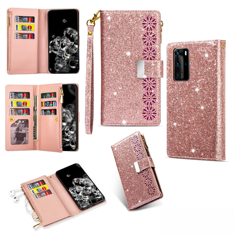 Multi-card Slots Starry Sky Laser Carving Glitter Zipper Horizontal Flip Leather Case with Holder & Wallet & Lanyard, For Huawei P30 Pro, For Huawei P40 lite, For Huawei P40, For Huawei P smart 2019, For Huawei Y7 (2019)