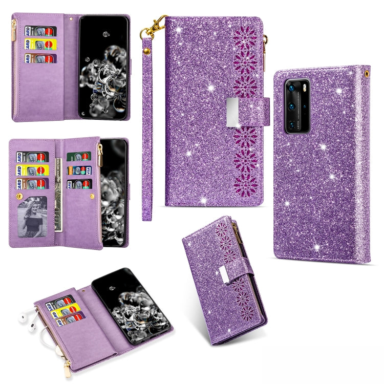 Multi-card Slots Starry Sky Laser Carving Glitter Zipper Horizontal Flip Leather Case with Holder & Wallet & Lanyard, For Huawei P30 Pro, For Huawei P40 lite, For Huawei P40, For Huawei P smart 2019, For Huawei Y7 (2019)