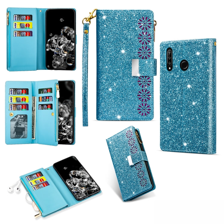 Multi-card Slots Starry Sky Laser Carving Glitter Zipper Horizontal Flip Leather Case with Holder & Wallet & Lanyard, For Huawei P30 Pro, For Huawei P40 lite, For Huawei P40, For Huawei P smart 2019, For Huawei Y7 (2019)